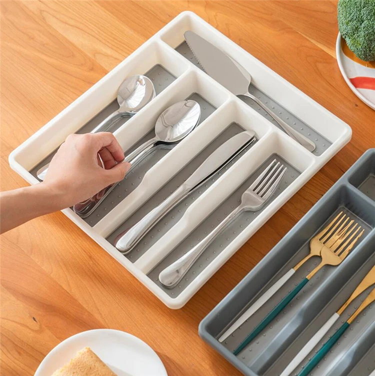 

Amazon Hot Selling Plastic PTR Drawer Store Tray Tableware Cutlery Storage Dividers Kitchen Utensils Flatware Drawer Organizer, As picture or customized