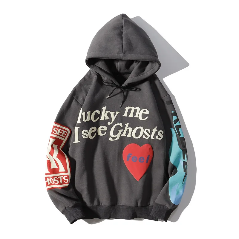 

Men Hoodie Kanye West Graffiti Letter Print Plus Velvet Sweatshirt Oversized Hip Hop Style Pullover Cotton Casual Hoodies