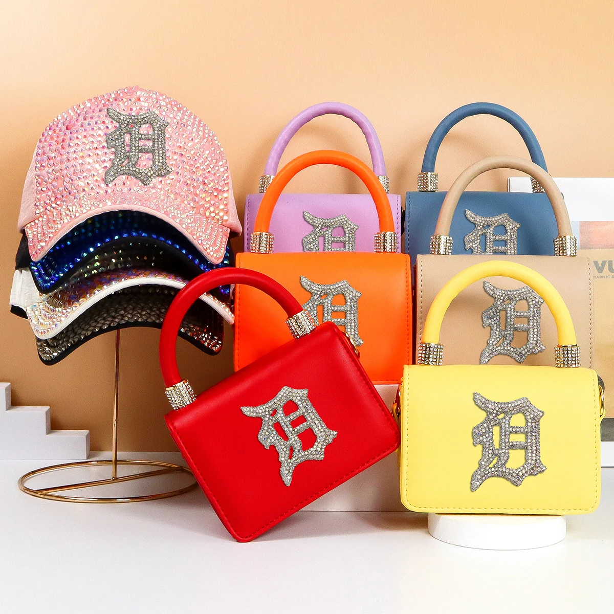 

Wholesale China factory manufacture women handbags for women luxury sequined bag and hat set, 12 colors