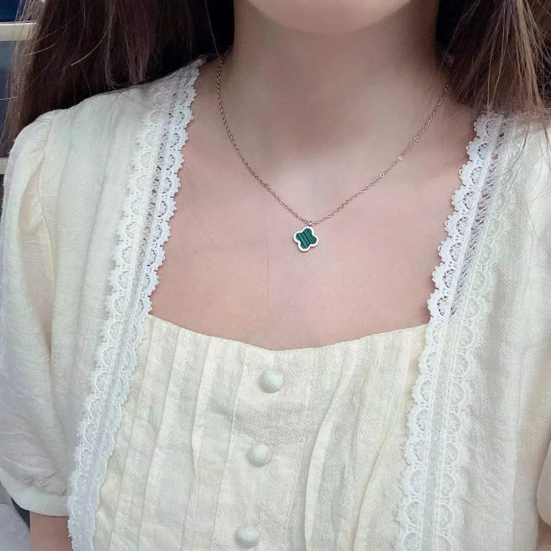 

Newest Arrival Elegant Stainless Steel Lucky Four Leaf Gold Clover Pendant Necklace Colorful For Women