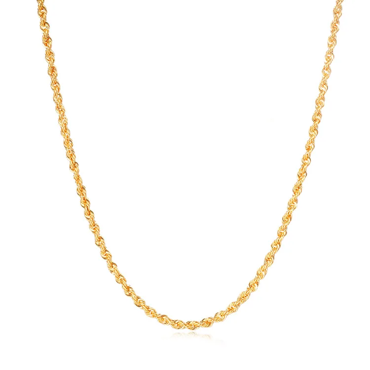 

18K real solid gold rope chain necklace jewelry for women