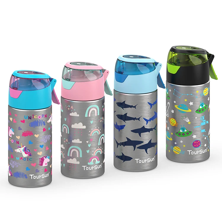 

Customized Logo Cartoon Printed Thermal Insulated Stainless Steel Water Bottle Flask With Mist Spray