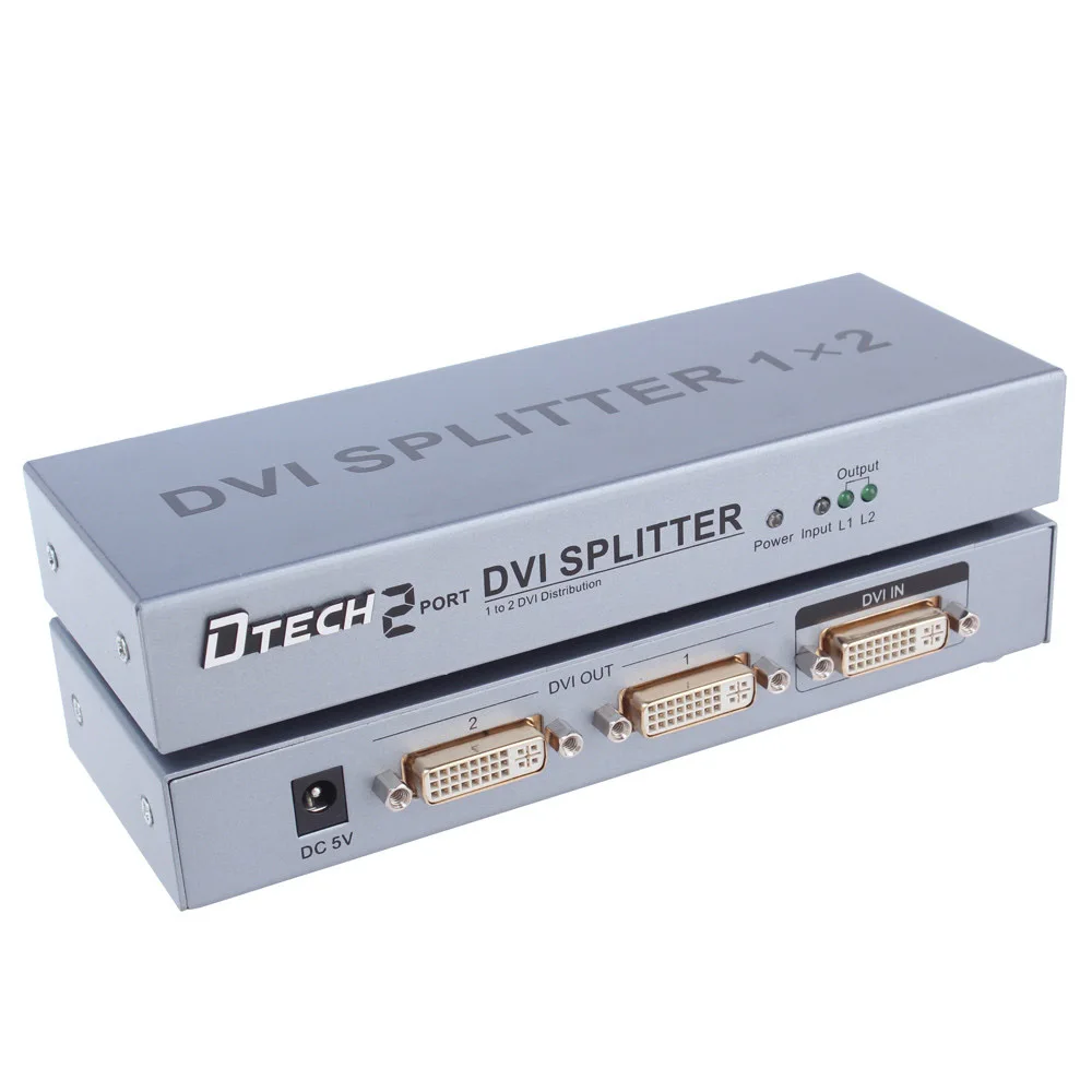 

High quality HD 1 input 2 output audio video DVI dvi-d splitter, Grey