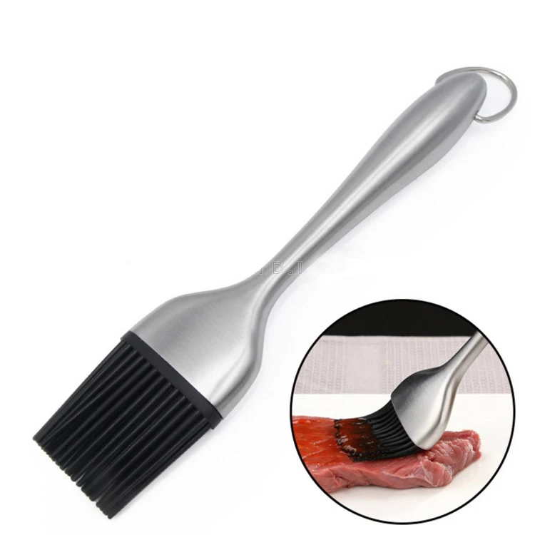 

Food Grade High Temperature Resistant Silica gel Brush BBQ Brush Stainless Steel Handle Kitchen Baking Brush, Silver+black