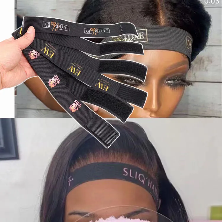 

Custom logo Edge Elastic Wig Band Edge Slayer Headband Elastic Lace Layer Band, Black white colored multi