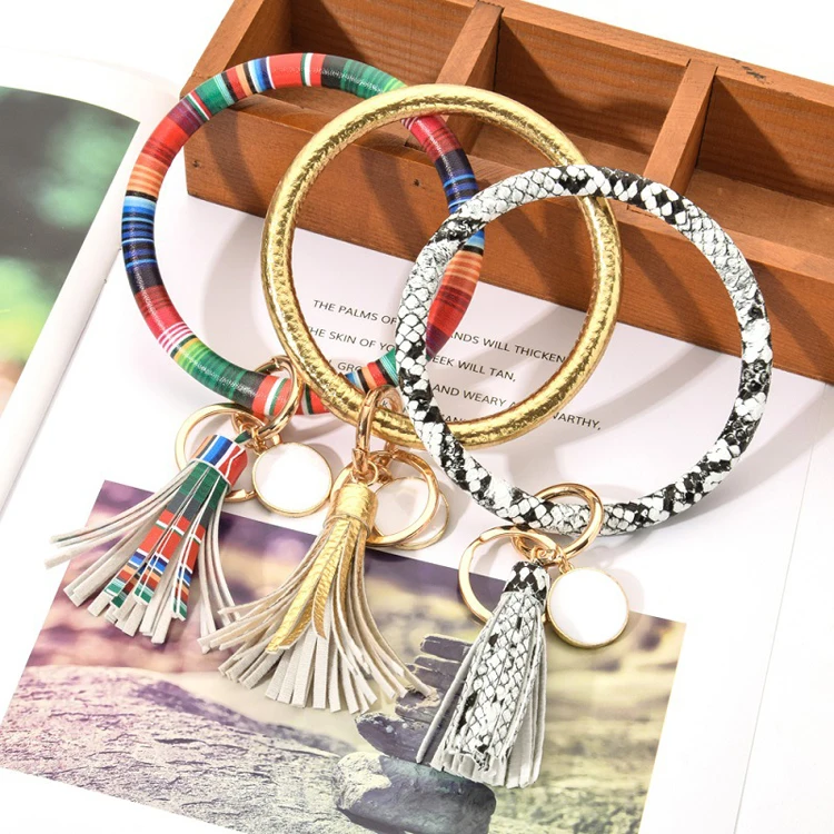 

Leather Wrap Bracelet Bangle Keychain Party Gift Bracelets Key Ring, As picture