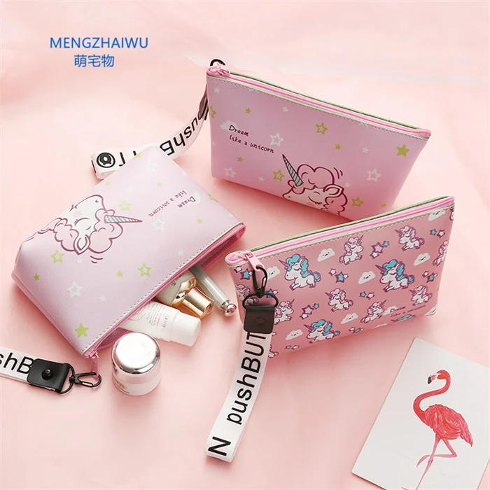 

Hot sale cheapest product daily use travel reusable storage bags waterproof PU cartoon leather pink kids small cosmetic bag