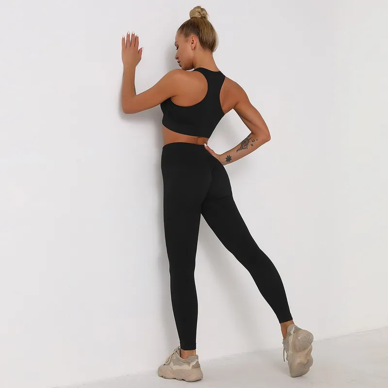 

New Arrivals Wholesale Custom Private Label Woman Crossed Back Yoga Bra Butt Lifting Yoga Leggings 2 Piece Seamless Yoga Set, As pictures