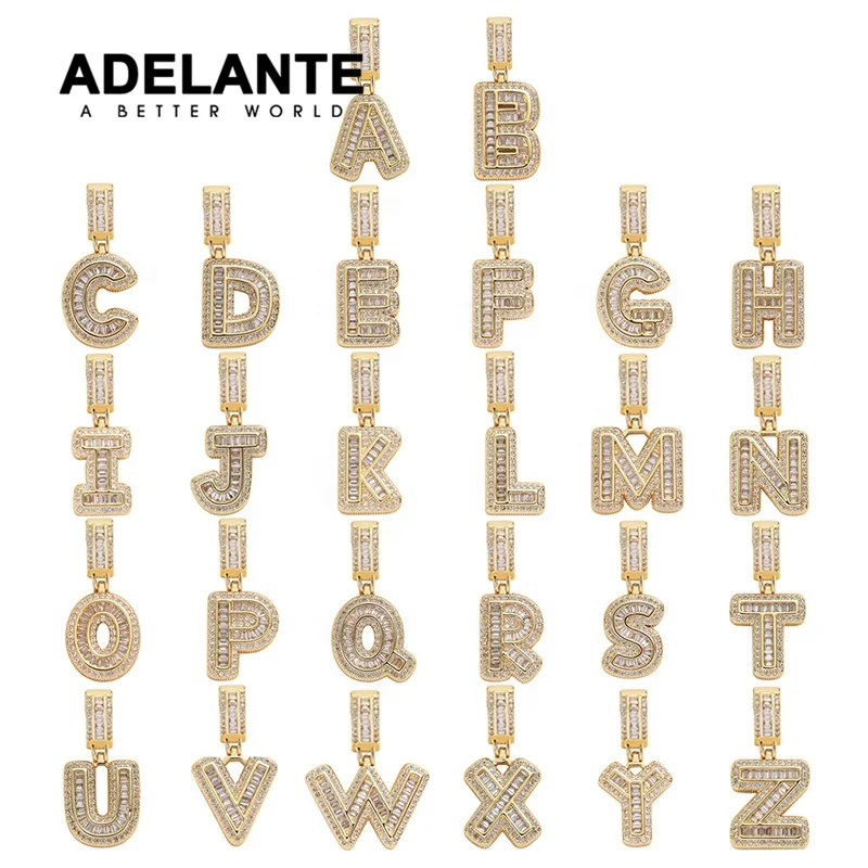 

ADELANTE Wholesale AD220004 Cuban Chain Necklace 5A Zircon Iced Out Letter Pendant