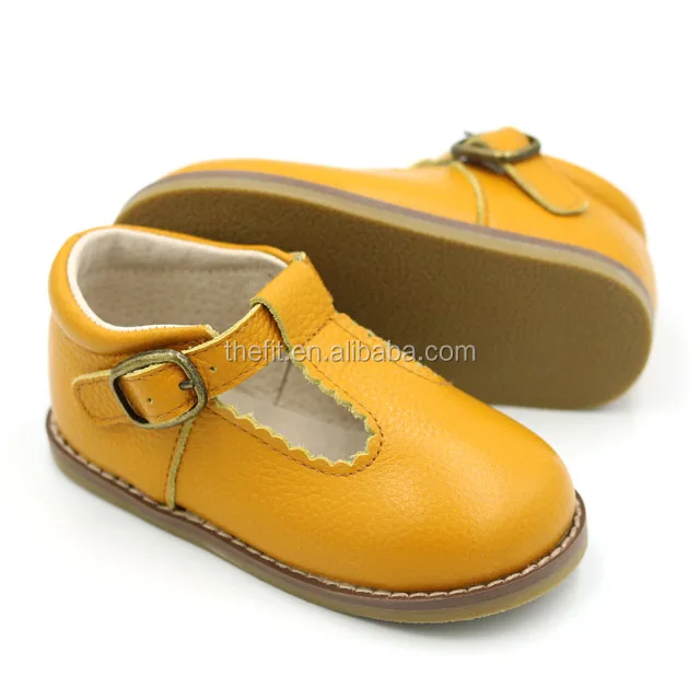 Buckle Strap Kid Hard Sole Genuine Leather T Bar Strap Children Dress