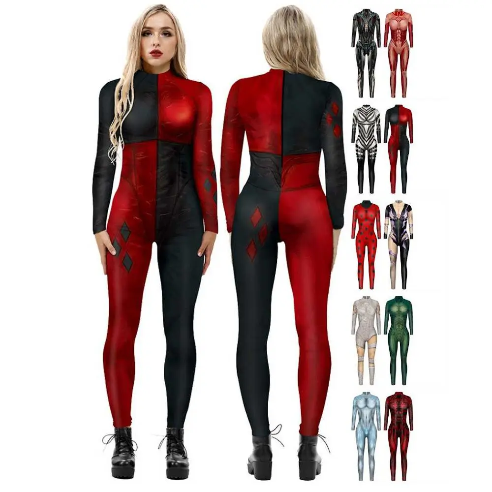 

CR124 wholesale adult female skeleton print scary holloween onesie costume halloween costumes for women, Customized color