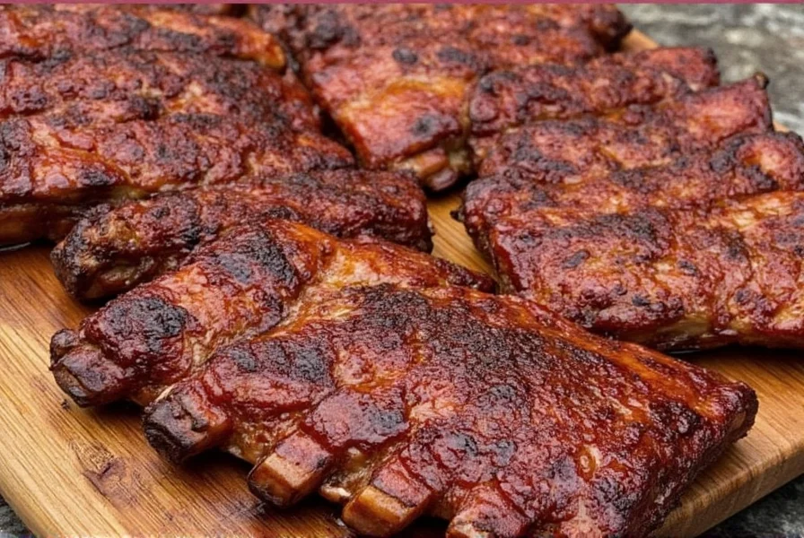 Glistening smoked pork ribs on a platter