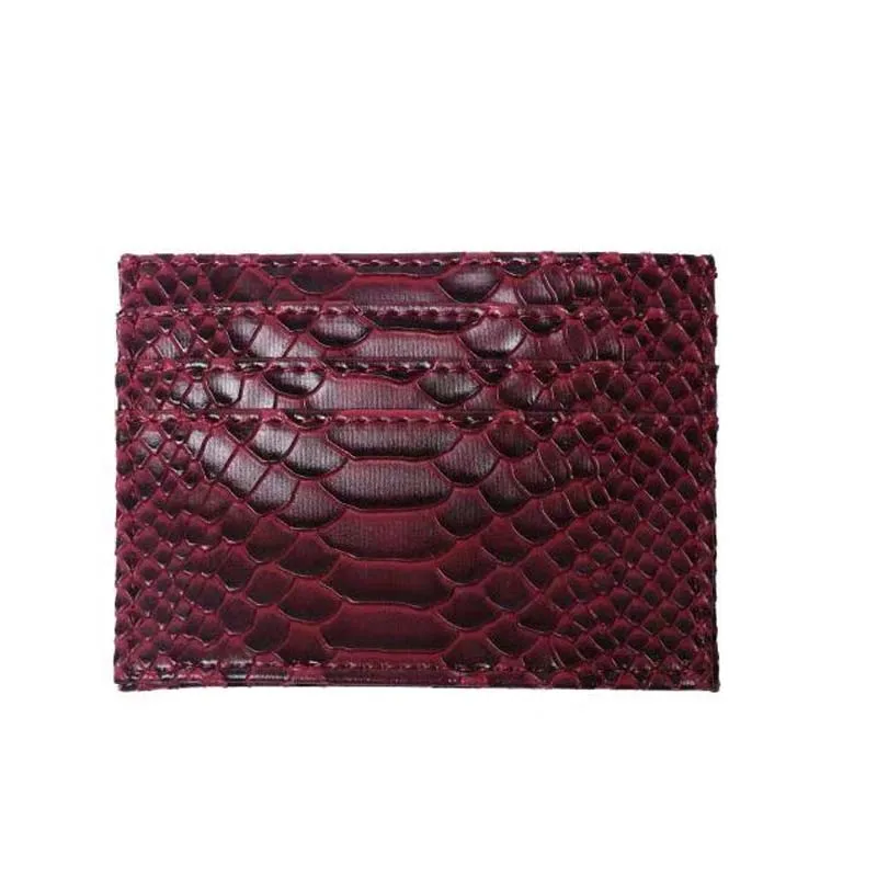 

Newest Maroon Snake Leather Card Holder Women Slim Credit Card Holder Business Pocket Card Purse