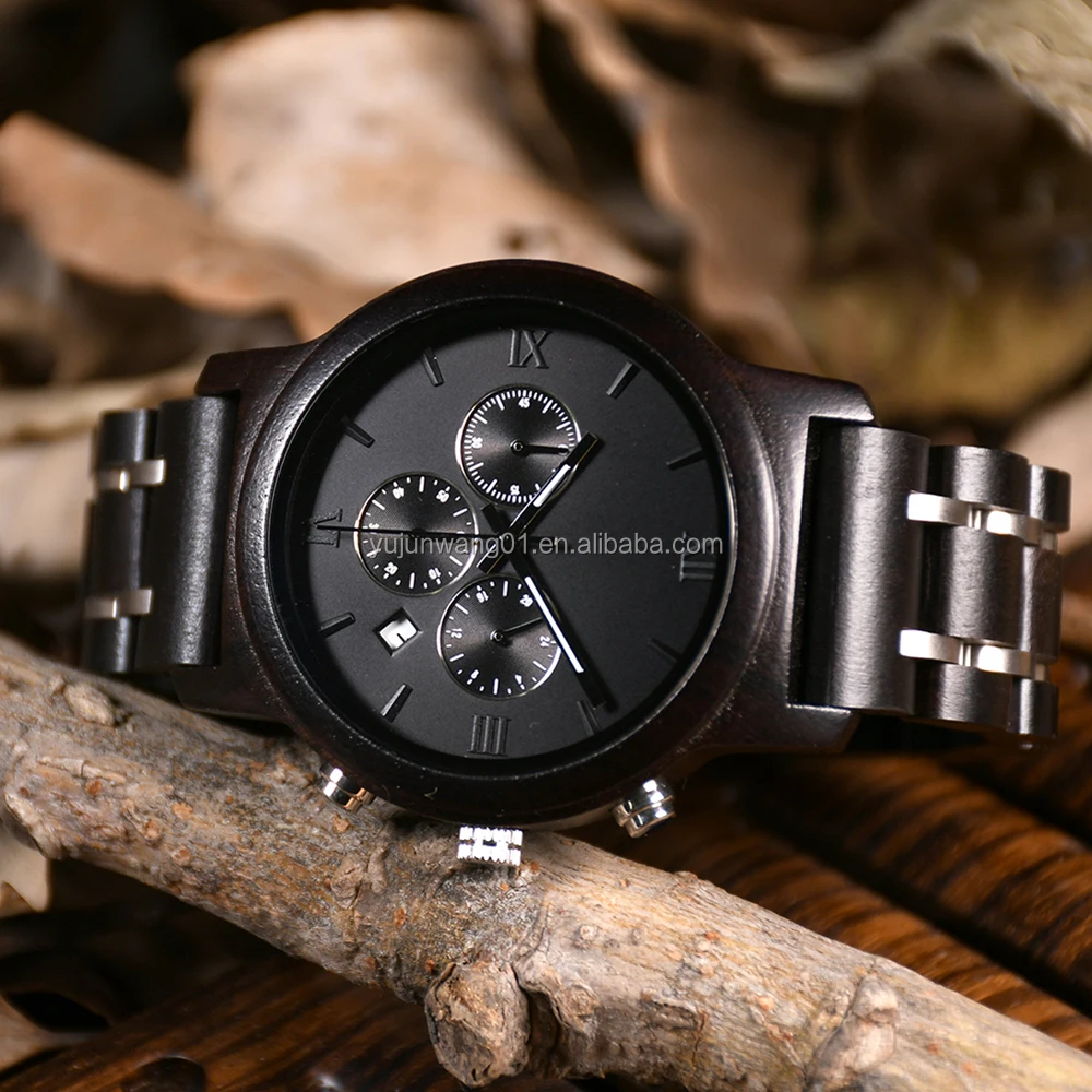 

Promotional Watches Men Wrist Luxury Classic Chronograph Ebony Wood Watch