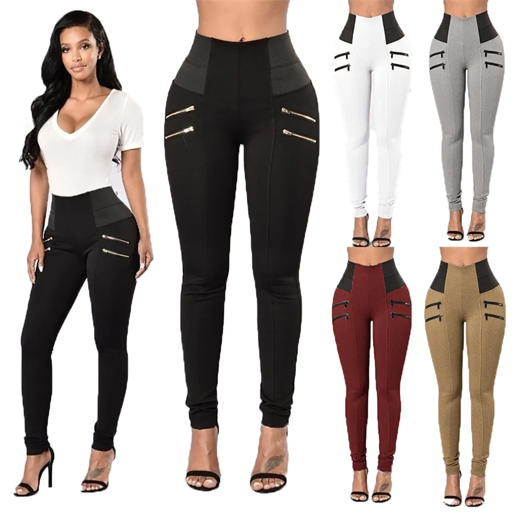 

2021 new European and American fitness and comfortable pencil pants 2XL high waist zipper tight-fitting casual sports leggings, Multi color optional