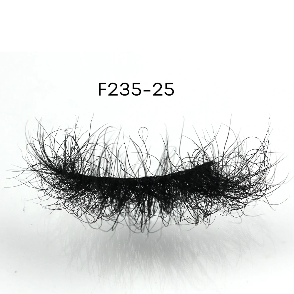 

F235 2021 Mink Strip Eyelashes 3D Mink Lash Vendor Natural Real Fluffy Curl 25mm, Natural black