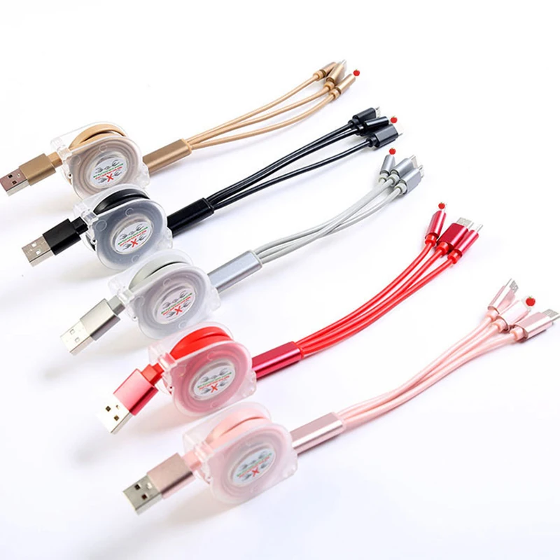 

Logo Custom Gift Durable TPE 1m 2m 3A Fast Charging USB Cord Retractable Phone Cable Multi 3 IN 1 Charging Cable for All Phones, Blue/silver/black/pink/gold/red/customised