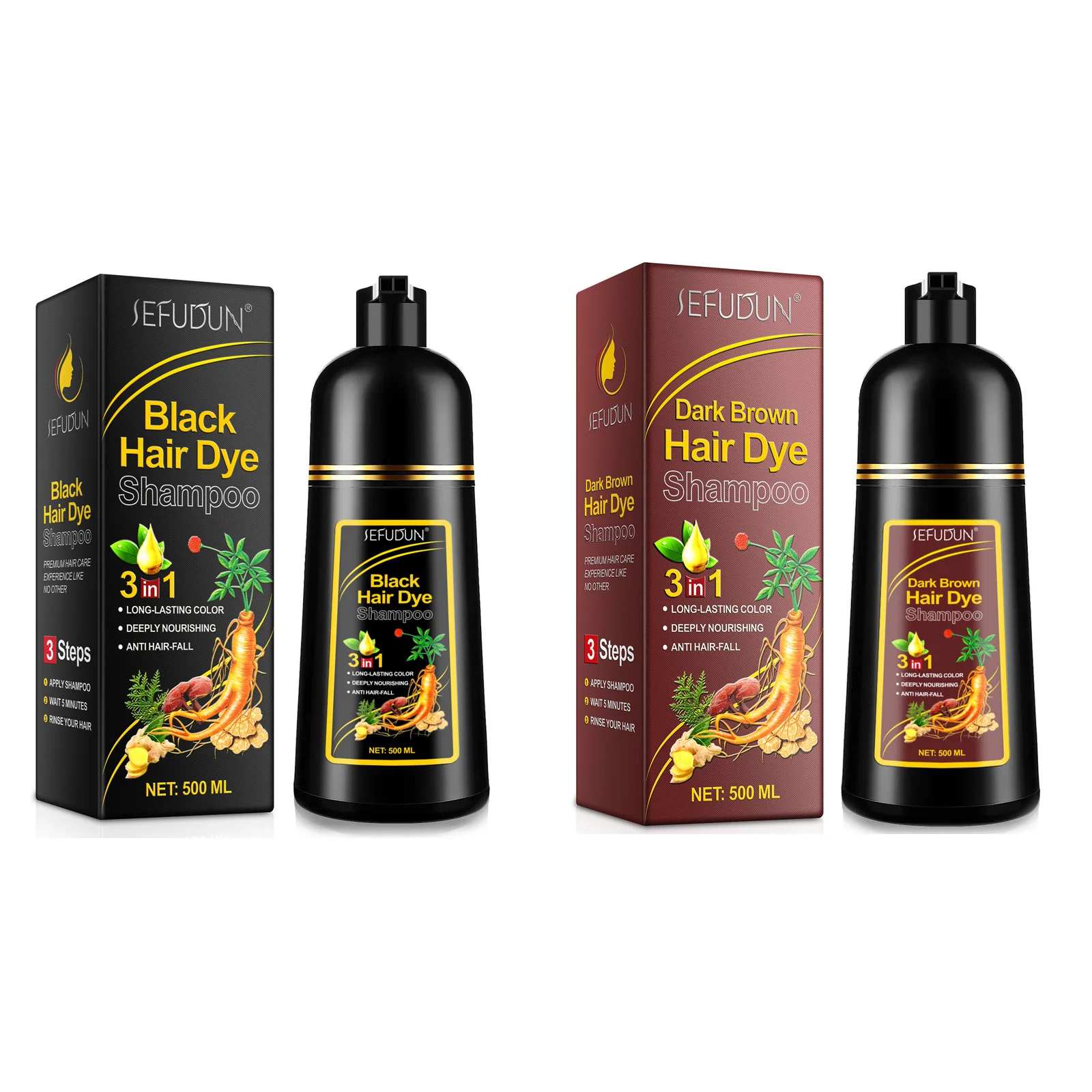 

SEFUDUN private label natural plant bubble chinese herbal color shampoo hair dye3 in 1 dark brown black hair dye shampoo