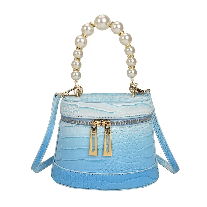 

New Korean edition fashion stone grain INS women pearl handle single shoulder crossbody bag, Gradient colors