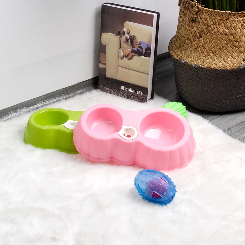 

Trendy Candy colors pet food feeder 2 in 1 Elevated Plastic Automatic watering dog bowl, Customized