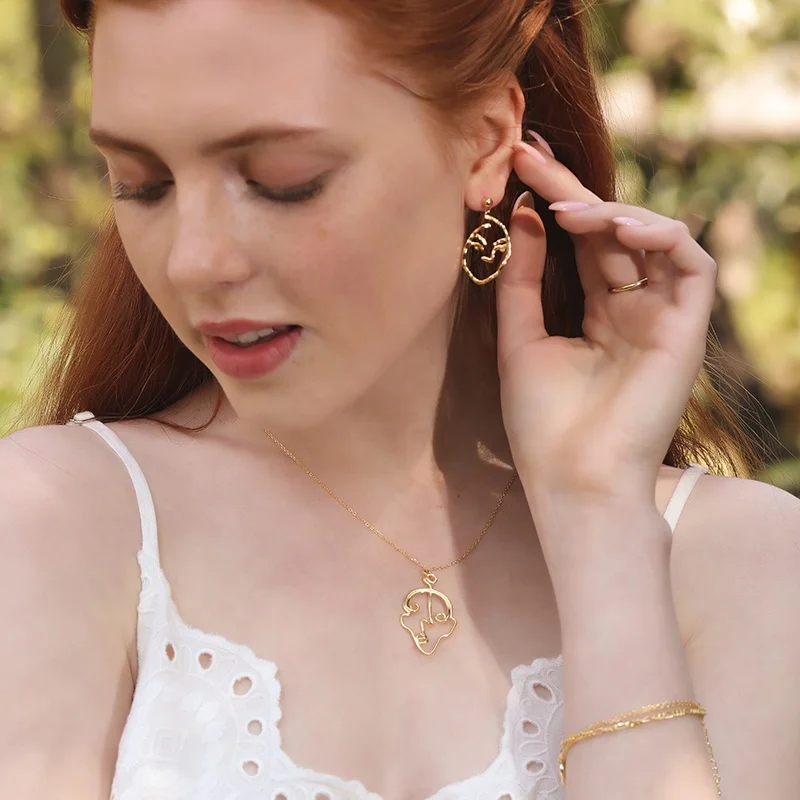 

European Fashion Jewellery Abstract Funny Face Earrings 925 Silver Portrait Earrings Women E1487