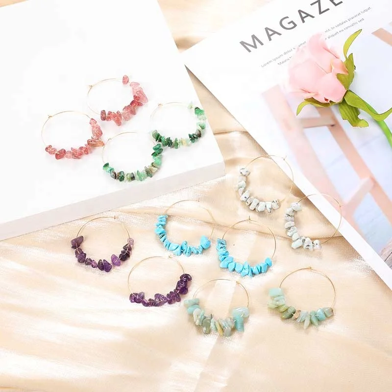 

Boho accesorios mujer handmade natural stone cute earrings unique hoop earrings for women party jewelry