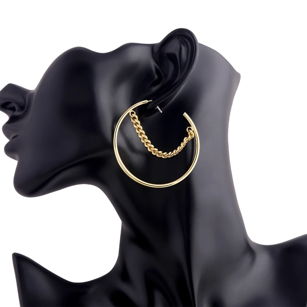 

Wholesale Fashion Big Circle Statement Earrings Smooth Round Earrings With Chain Women'S Jewelry Gifts, As picture