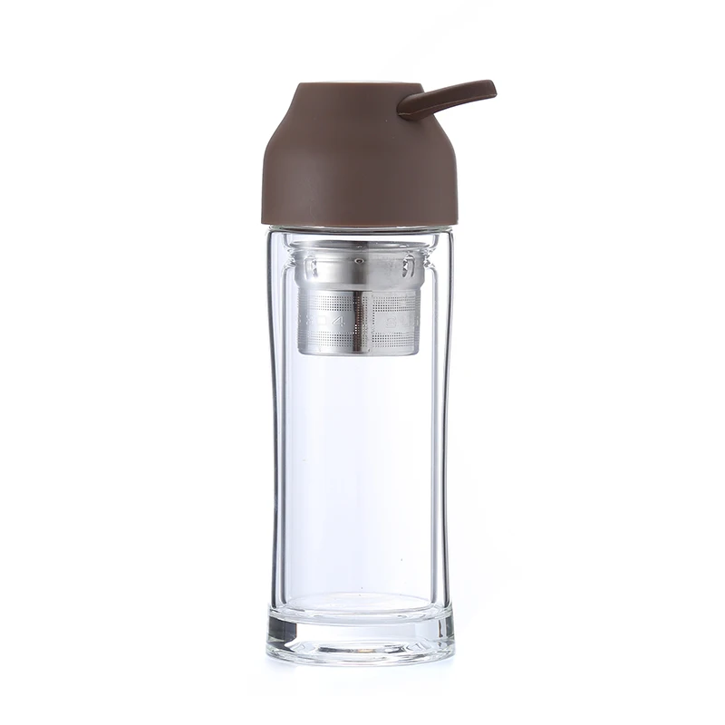 

2021 hot selling 500ml High quality borosilicate bamboo lid glass water bottle with tea infuser, Pantone color