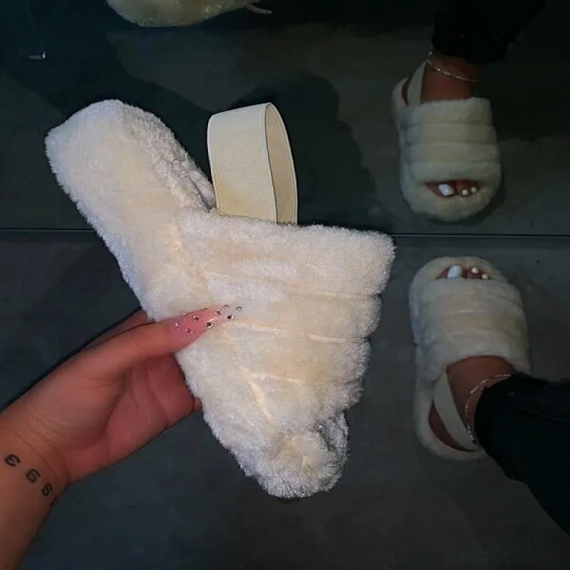 

OEM Drop shipping Non-slip 2021 New European and American flat fur shoes fur sandals