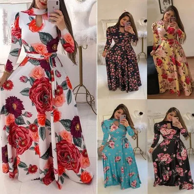 

Flower Print Winter Dress Woman Casual Bohemia Long Sleeve Dresses For Women Elegant Plus Size Maxi Vestidos Autumn Dress 2021