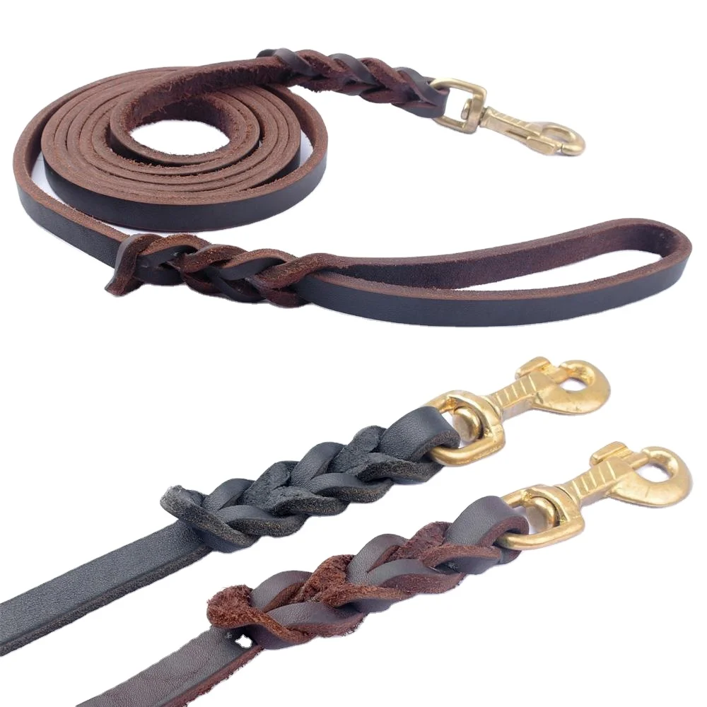 

Braided Canine K9 Running Training Strap Real Leather Dog Leash for German Shepherd