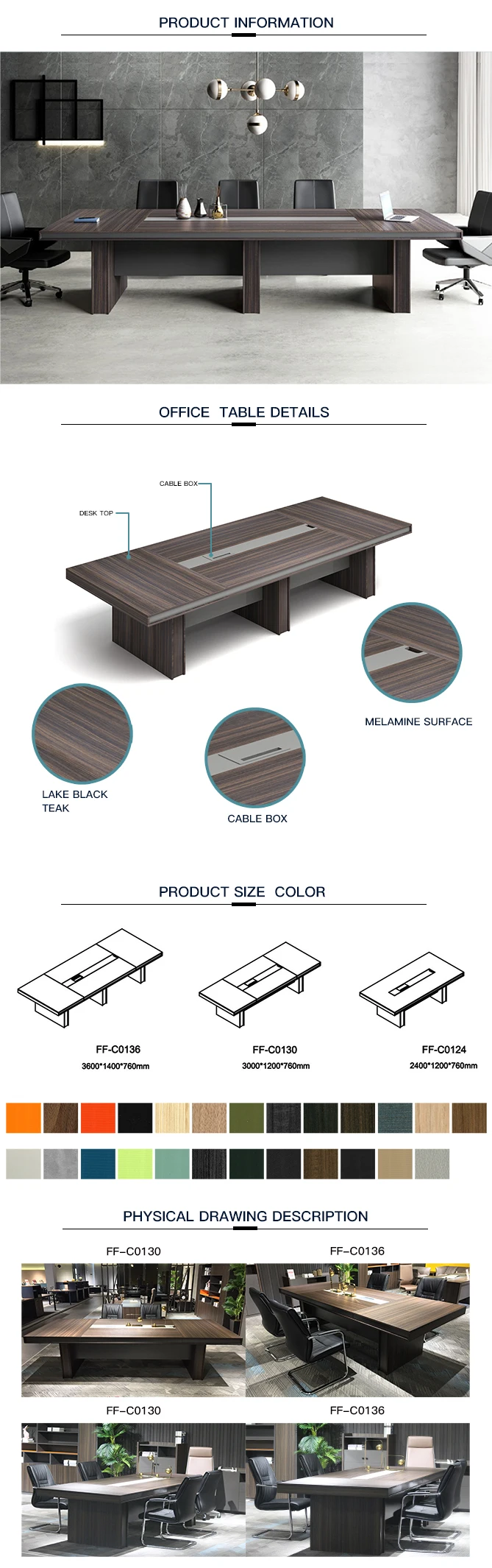 2019 top selling luxury meeting desk lengthen melamine wood conference table with chairs