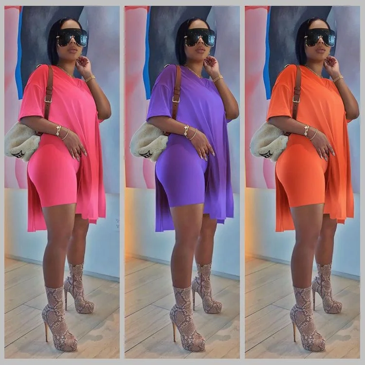 

2021 Hot Sale Summer 2 Piece Sport Loose Jogging Sets Woman Biker Ladies Plus Size Two Piece Short Set Women Clothing