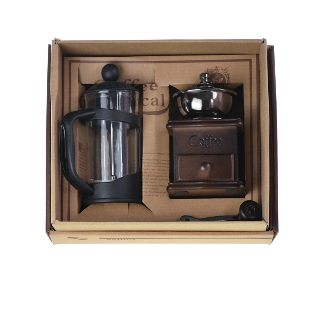 

Coffee Tools Set Coffee French Press 350ML and Manual Coffee Grinder with Portable Gift Packaging Bag