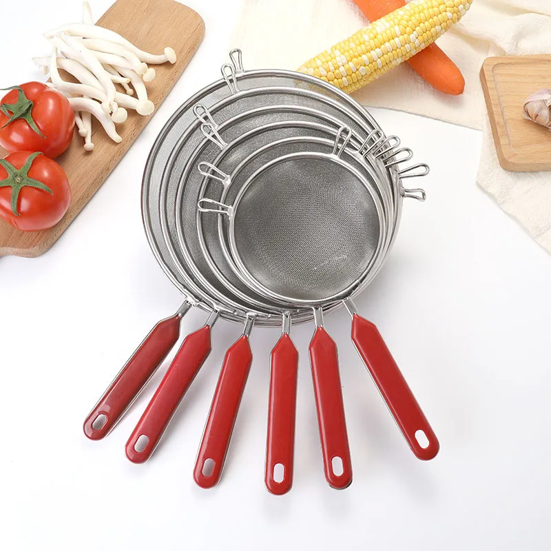 

304 Stainless Steel Kitchen Items Tools 24 Mesh Filter Screen Colander Set Flour Oil Large Mesh Strainer with Plastic Handle