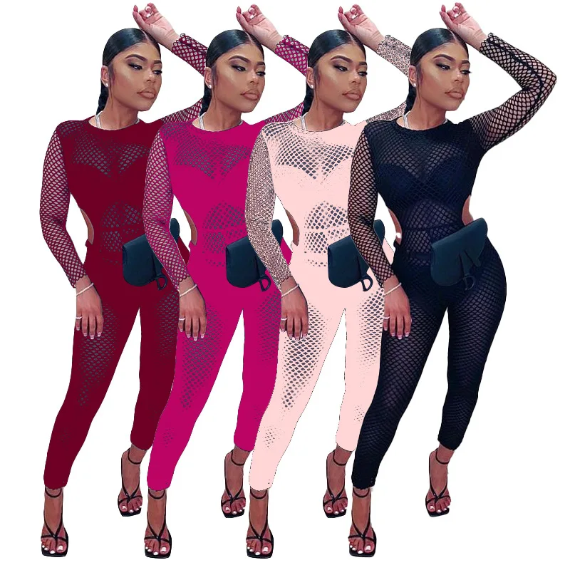 

Best Seller Summer sheer one piece long sleeve jumpsuit womens long sleeve plus size jumpsuit, Picture