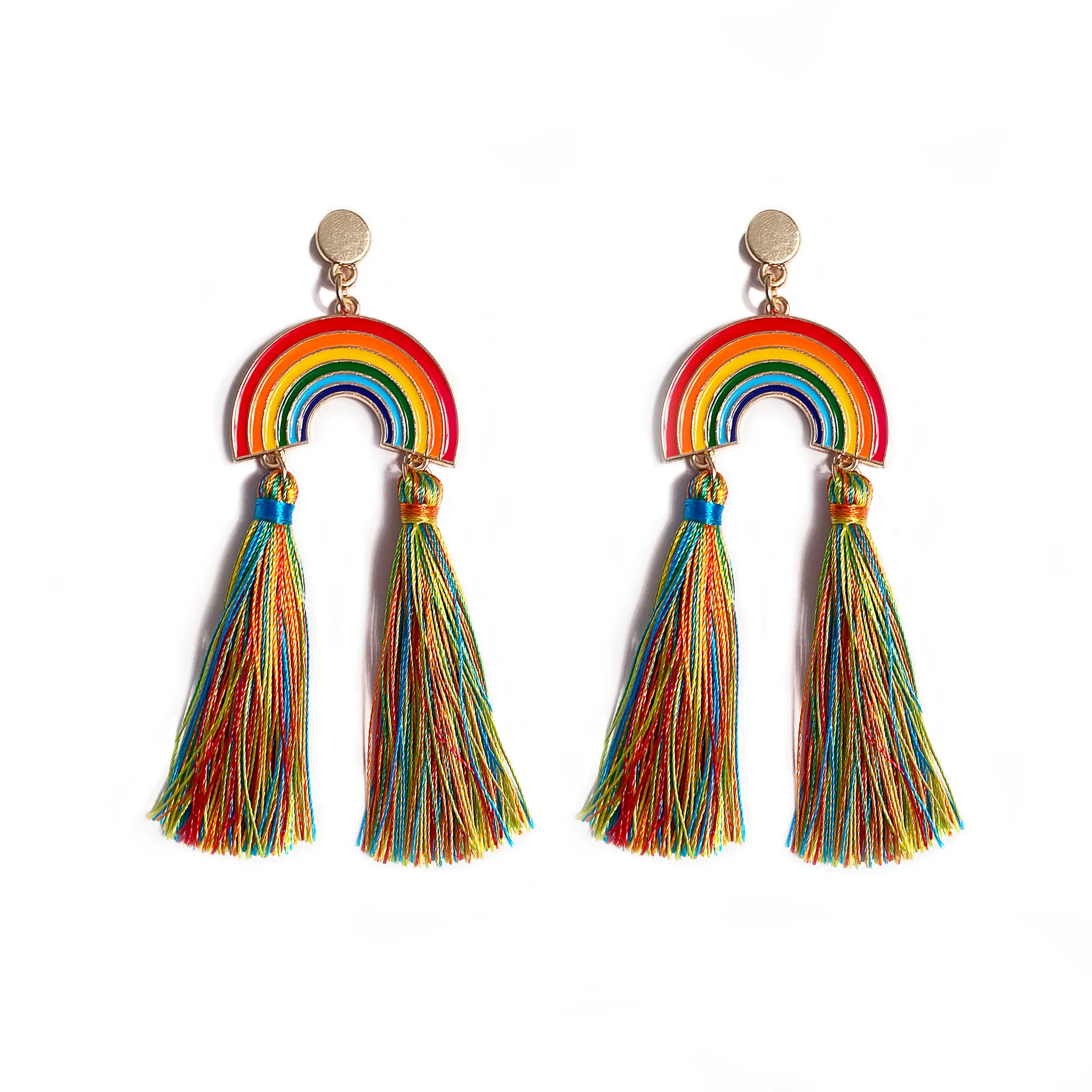 

Female Bohemia Long Tassel Fringe Dangle Retro Earrings Gay Pride Rainbow Hand-woven Stud Earrings 2021 Ins Trendy Gold Plated, Colorful