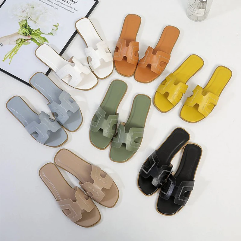 

Women designer flat slippers outdoor casual sandals H shape slippers women and lady, Customized color