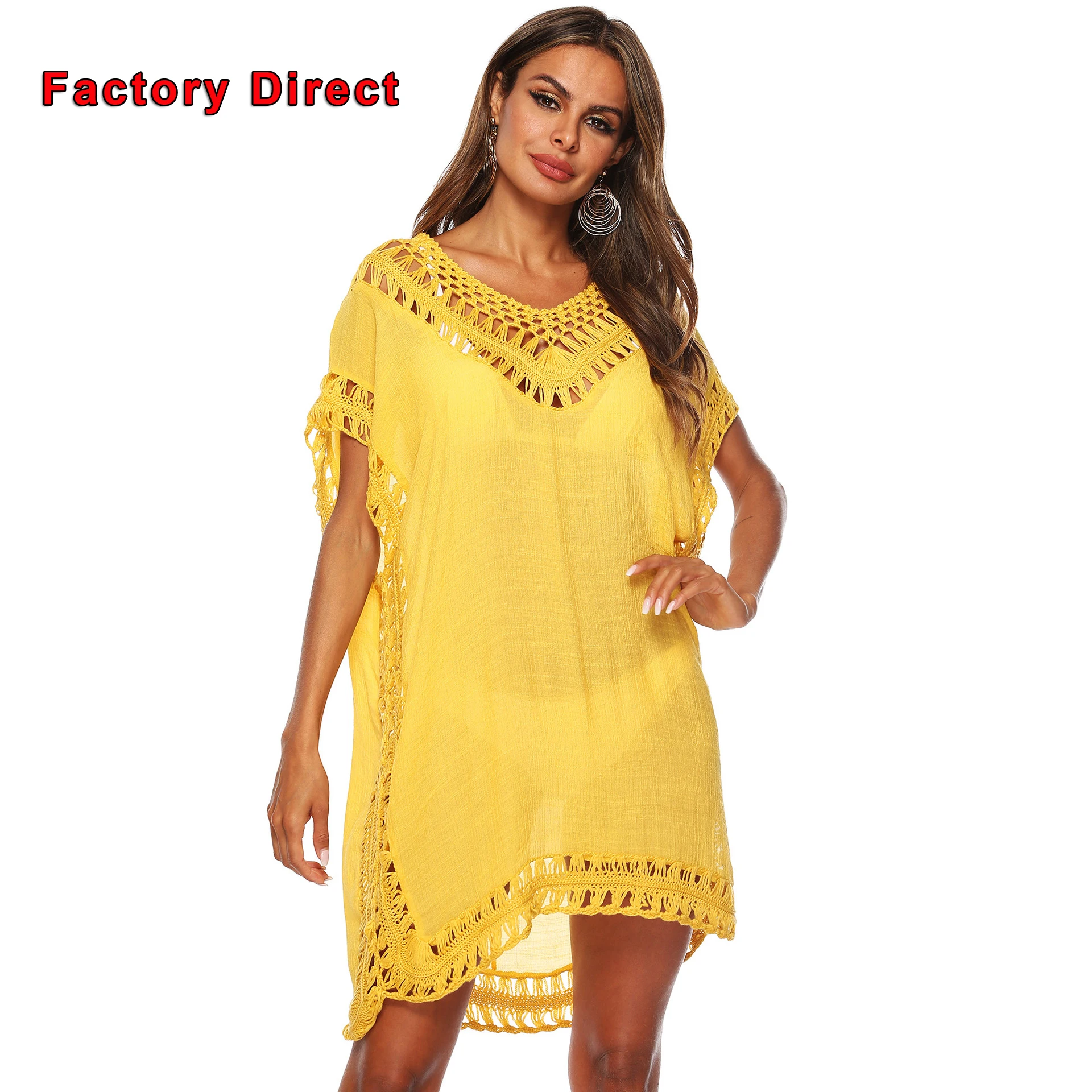 

Amazon Women Sexy Hollow Out Vestidos De Playa Crochet Dress Cover Up Beach Wear, Solid color