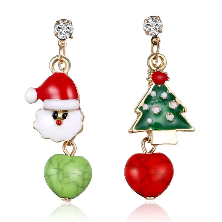 

Hainon 2020 Christmas Earrings Jewelry Gift White Green Red Creative irregularity women Jewelry Factory Wholesale brass material