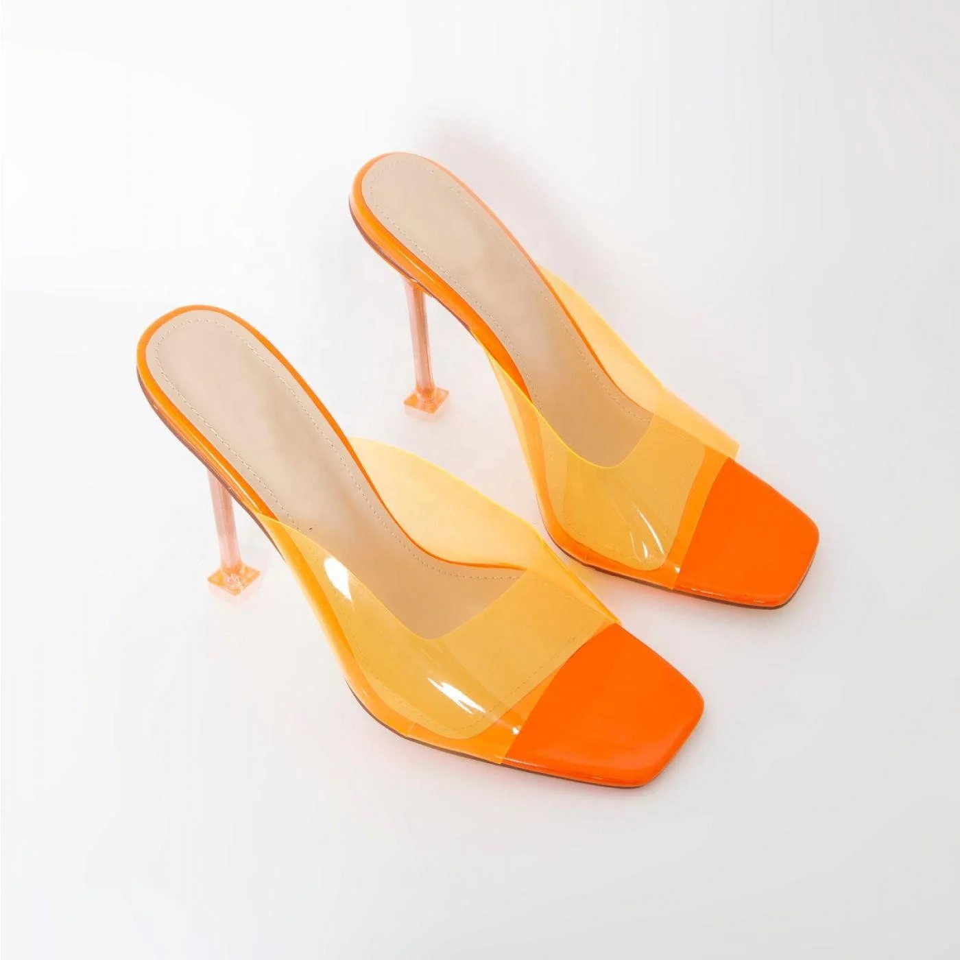 

NSH069 Orange Patent Clear Stiletto Heel Mules Women High Heel Jelly Sandals, Customized color