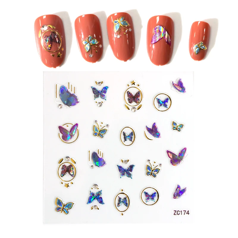 

Beautysticker popular wholesale 3D laser butterflies adhesive butterfly nail decals 2021 nail art decoration nail sticker