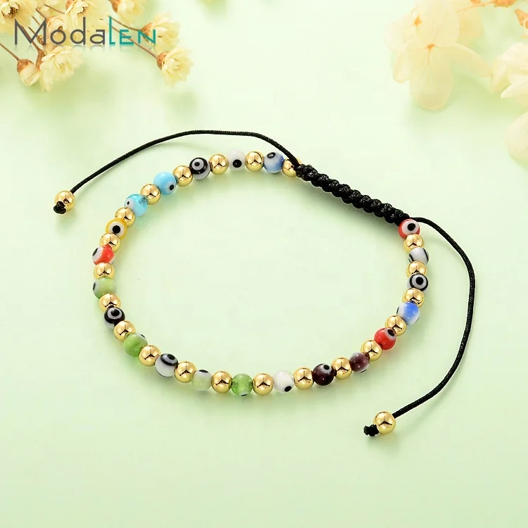 

Modalen Steel Jewelry Multi Color Eye Bead Charm Black Adjustable Rope Bracelet