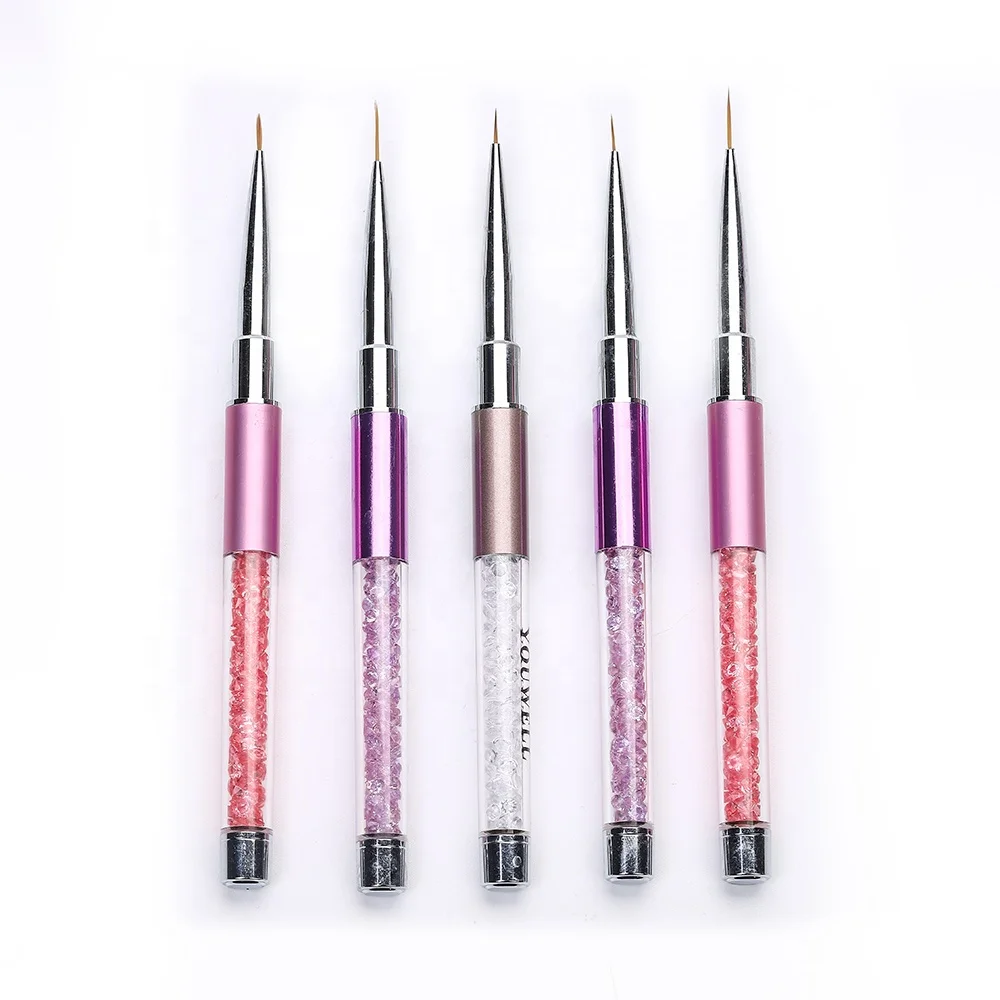 

5Pcs Nail Art Liner Brushes Painting Acrylic Nail Design Nylon Brush Pen Metal Diamond application Rhinestone Handle, Accept customizaton