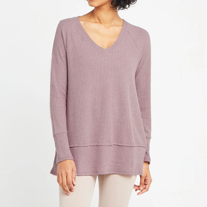 

Sil-U High quality casual plus size v neck waffle knit top long sleeve sleep raglan t shirt women, Mixed