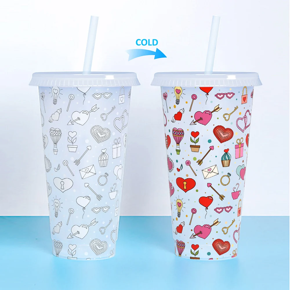

Valentine's day Cup coffee tea magic plastic mugs wholesale color changing cups, Customized color