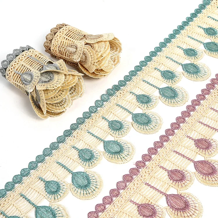 

Factory wholesale spring flower double colors design width 9cm polyester embroidery lace trim for handbag decoration, Accept customized color