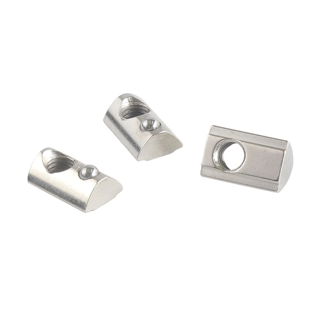 

Hot Sale Nickel Plated Roll In Spring Loaded T Slot Nut Aluminum Extrusions Profile Spring Nut With Ball