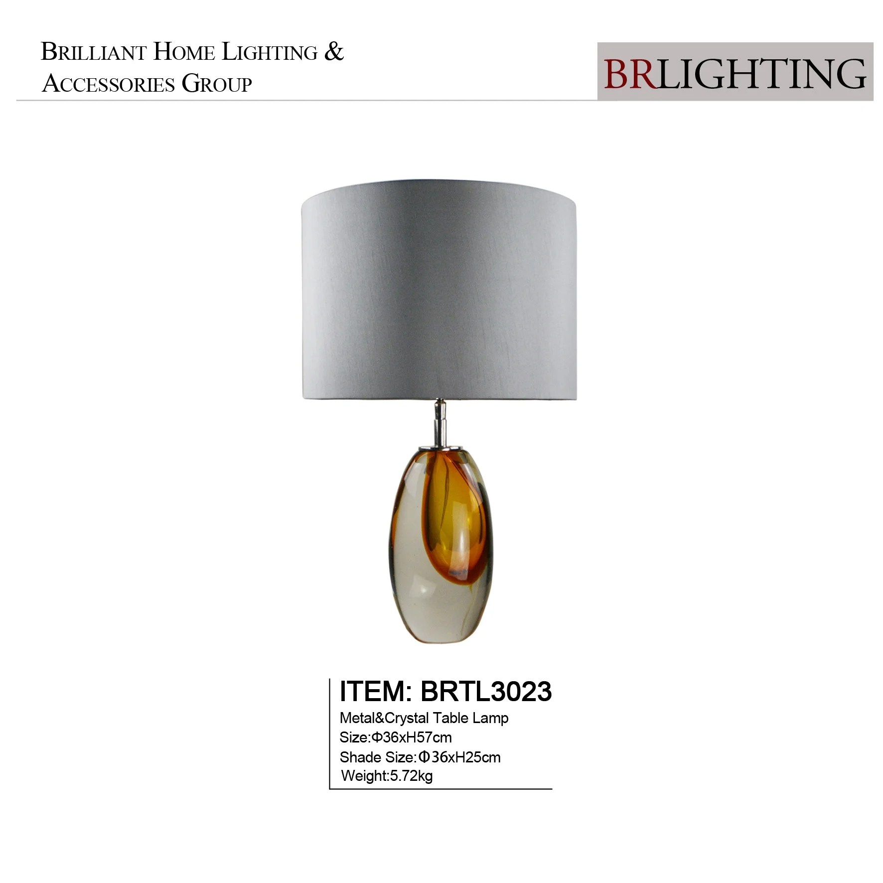Unique Design Crystal Hand Blown Glass Table Lamp in Amber with Gray Lampshade Murano Glass Table lamps for Bedroom