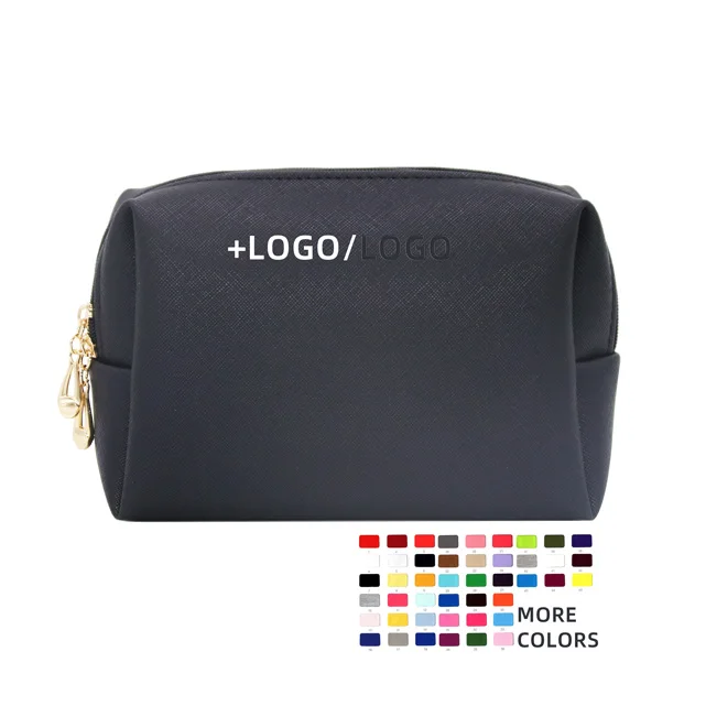 

wholesale promotional custom logo black zipper pu makeup bag makeup bag leather, Customized